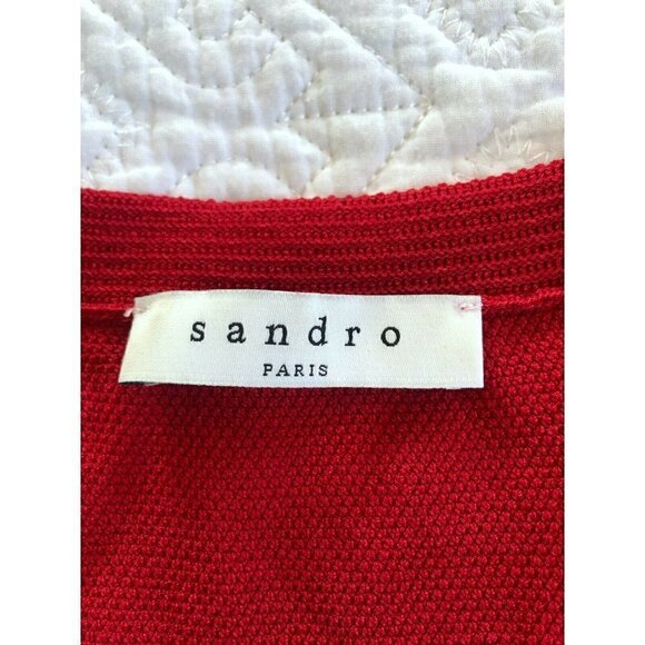 Sandro Red Knit Sleeveless V Neck Cocktail Party Christmas  Holiday Dress - Picture 4 of 7